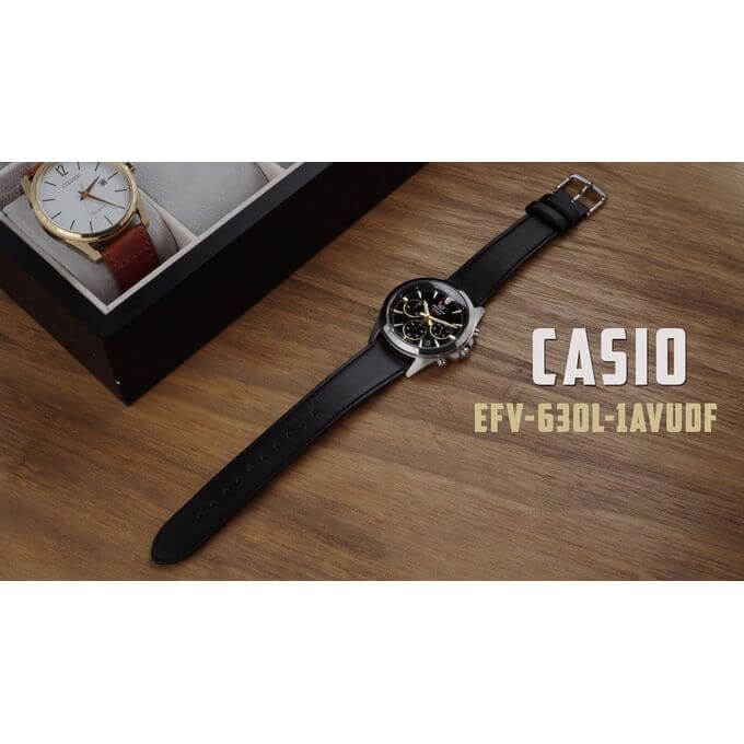 Casio – Bracelet cuir noir – Boîtier medium, diamètre 43,9 mm – Chronographe – EFV-630L-1AV