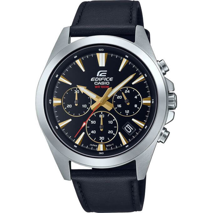 Casio – Bracelet cuir noir – Boîtier medium, diamètre 43,9 mm – Chronographe – EFV-630L-1AV