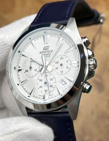 Casio – Bracelet cuir bleu – Boîtier taille medium – Chronographe – EFV-630L-7AV