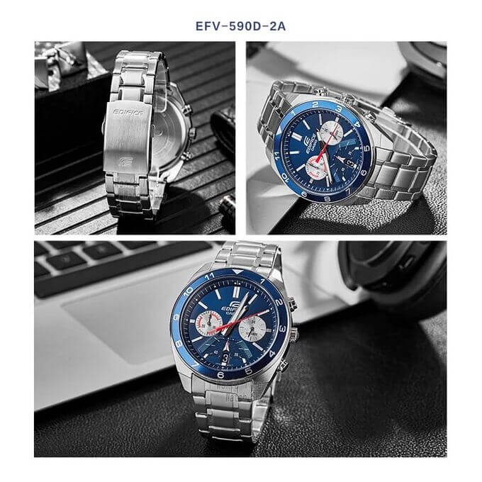 Casio – Cadran bleu créant un style sportif – Chronographe – EFV-590D-2AV