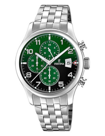 Festina – Cadran vert, bracelet en acier inoxydable – Chronographe – Dateur – F20374/7