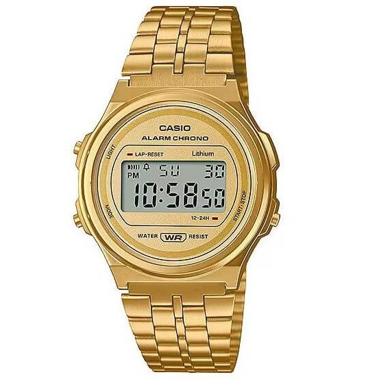 Casio – Unisexe numérique avec bracelet en acier doré inoxydable – A171WEG-9ADF