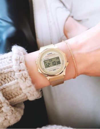 Casio – Unisexe numérique avec bracelet en acier doré inoxydable – A171WEG-9ADF