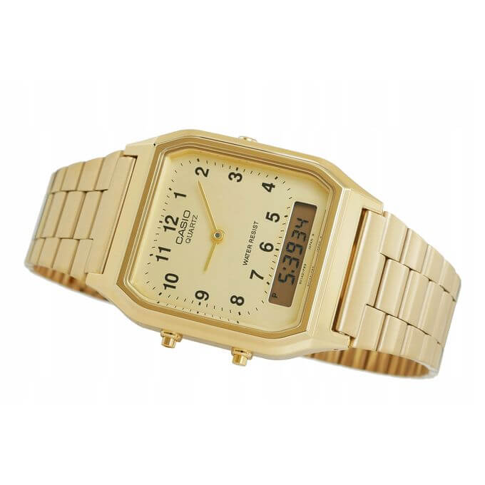 Casio – Analogique / Numérique – Bracelet en acier inoxydable doré – AQ-230GA-9B