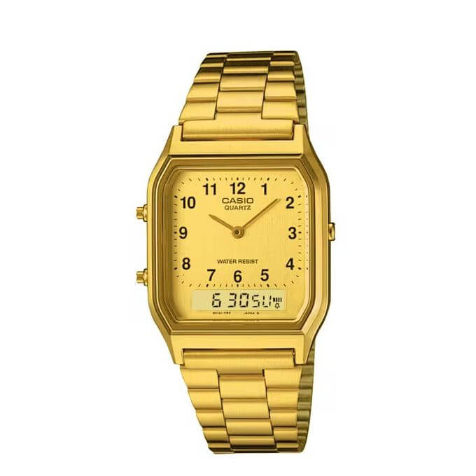 Casio – Analogique / Numérique – Bracelet en acier inoxydable doré – AQ-230GA-9B