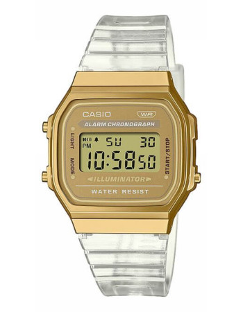 Casio – Unisexe – Digitale dorée – Bracelet semi-transparent – Alarme – A168XESG-9A