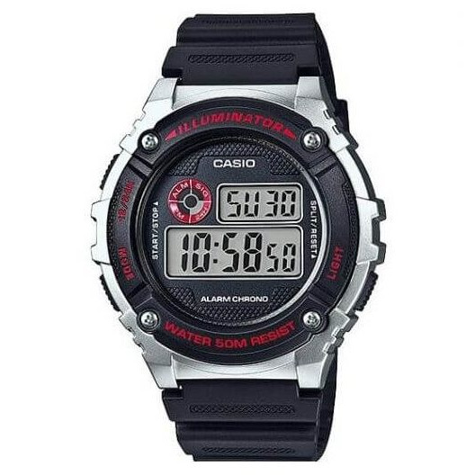 Casio – Alarme quotidienne – Étanche 50 mètres – Bracelet en silicone noir – W-216-1CV