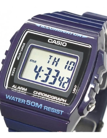 Casio – Digitale bleu – Carrée & étanche 50 mètres – Bracelet en silicone lisse – W-215H-2AV