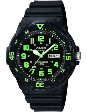 Casio – Montre pour hommes, chiffres verts – Bracelet en silicone noir – MRW-200H-3BVDF