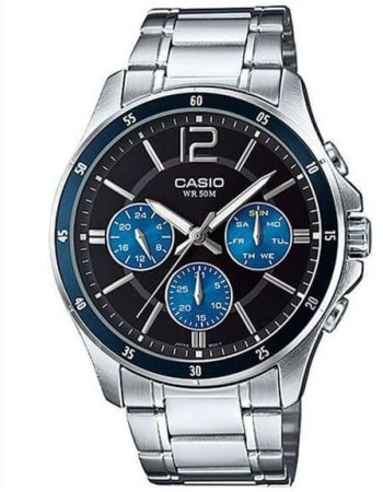 Casio – Cadran bleu – Boîtier et bracelet en acier inoxydable – MTP-1374D-2AV