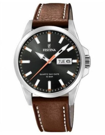 Festina – Bracelet cuir marron – Cadran noir avec dateur jours/mois – F20358/2