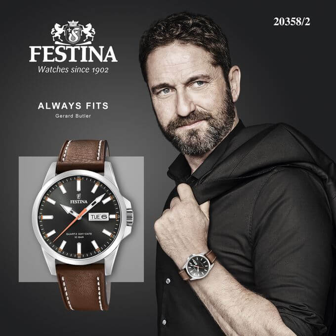 Festina – Bracelet cuir marron – Cadran noir avec dateur jours/mois – F20358/2