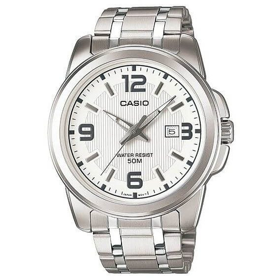 Casio – Montre pour hommes – Argentée, cadran blanc – Bracelet en acier inoxydable – MTP-1314D-7AV