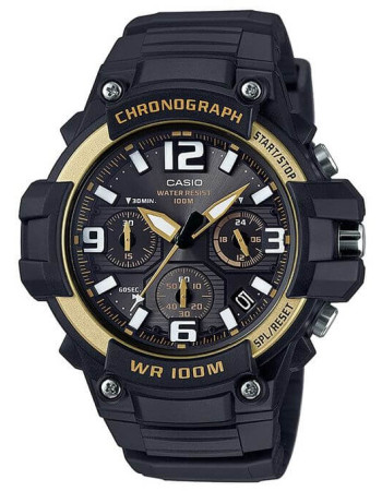Casio – Chronographe sport pour homme – Noir/Doré – Étanche 10 BAR – MCW-100H-9A2V