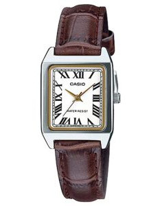 Casio – Élégante montre carrée femme – bracelet cuir marron – LTP-V007L-7B2UDF