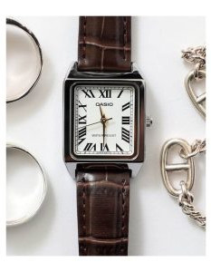 Casio – Élégante montre carrée femme – bracelet cuir marron – LTP-V007L-7B2UDF