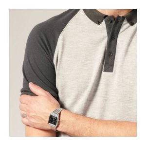 Casio – Classique Duel Time – Vintage Collection en fond noir – Bracelet en acier inoxydable – AQ-230A-1DMQ