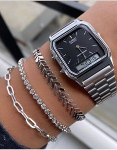 Casio – Classique Duel Time – Vintage Collection en fond noir – Bracelet en acier inoxydable – AQ-230A-1DMQ