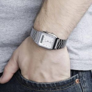 Casio – Dual Time – Classique design – Bracelet en acier inoxydable – AQ-230A-7DMQ