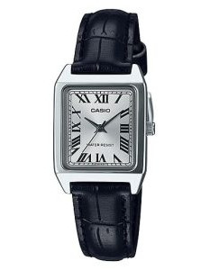 Casio – Élégante montre carrée femme – Bracelet cuir noir – LTP-V007L-7B1UDF