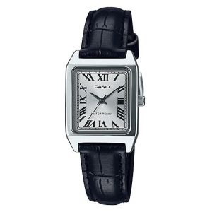 Casio – Élégante montre carrée femme – Bracelet cuir noir – LTP-V007L-7B1UDF