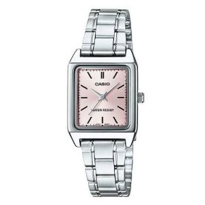 Casio – Montre carrée pour femme – Cadran rose – Bracelet en acier inoxydable – LTP-V007D-4EUDF