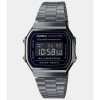 Casio – Dégites blanche sur noir – Bracelet en acier inoxydable noir – A168WGG-1BDF