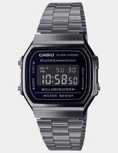 Casio – Dégites blanche sur noir – Bracelet en acier inoxydable noir – A168WGG-1BDF