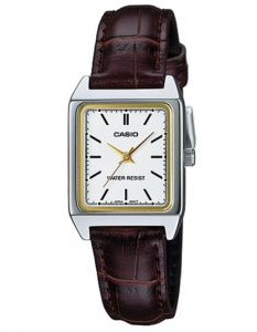 Casio – Montre femme carrée – Cadran blanc – Bracelet cuir marron – LTP-V007L-7E2UDF Casio – Montre femme carrée – Cadran blanc – Bracelet cuir marron – LTP-V007L-7E2UDF