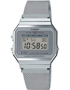 Casio – Montre Vintage SUPER SLIM – Digitale argentée – Bracelet milanais – A700WM-7ADF