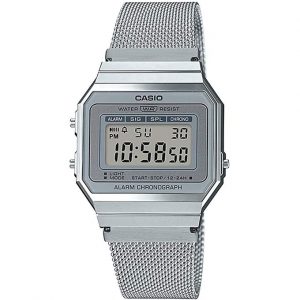 Casio – Montre Vintage SUPER SLIM – Digitale argentée – Bracelet milanais – A700WM-7ADF