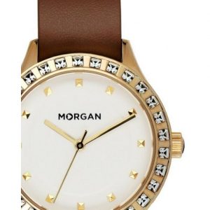 Morgan – Montre femme – Bracelet NATO en cuir brun – Cadran blanc doré – MG001S/1BU