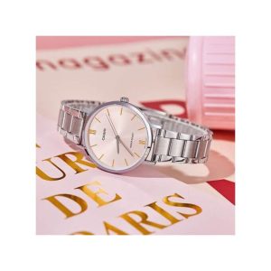 Casio – Montre femme au design simple – Étanche – Cadran saumon – LTP-VT01D-4B