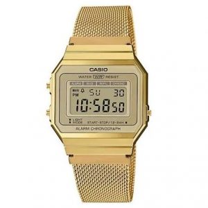 Casio – A700WMG-9ADF – Montre Vintage SUPER SLIM dorée avec bracelet milanais