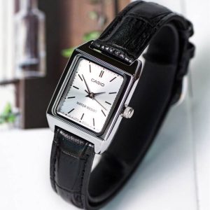 Casio – LTP-V007L-7E1UDF – Montre carrée pour femme avec bracelet en cuir noir