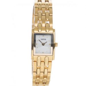 YEMA – YA408 – Montre femme dorée avec cadran carré blanc et bracelet en acier doré