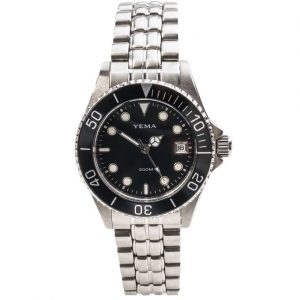 YEMA – YA164 – Montre femme argentée avec cadran noir et étanchéité 300 mètres