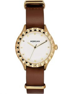 Morgan – MG001/1BU – Montre femme avec bracelet nato en cuir brun et cadran blanc doré
