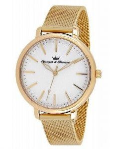 Yonger & Bresson – DMP050/BM – Montre femme dorée avec cadran blanc et bracelet en mailles milanaises