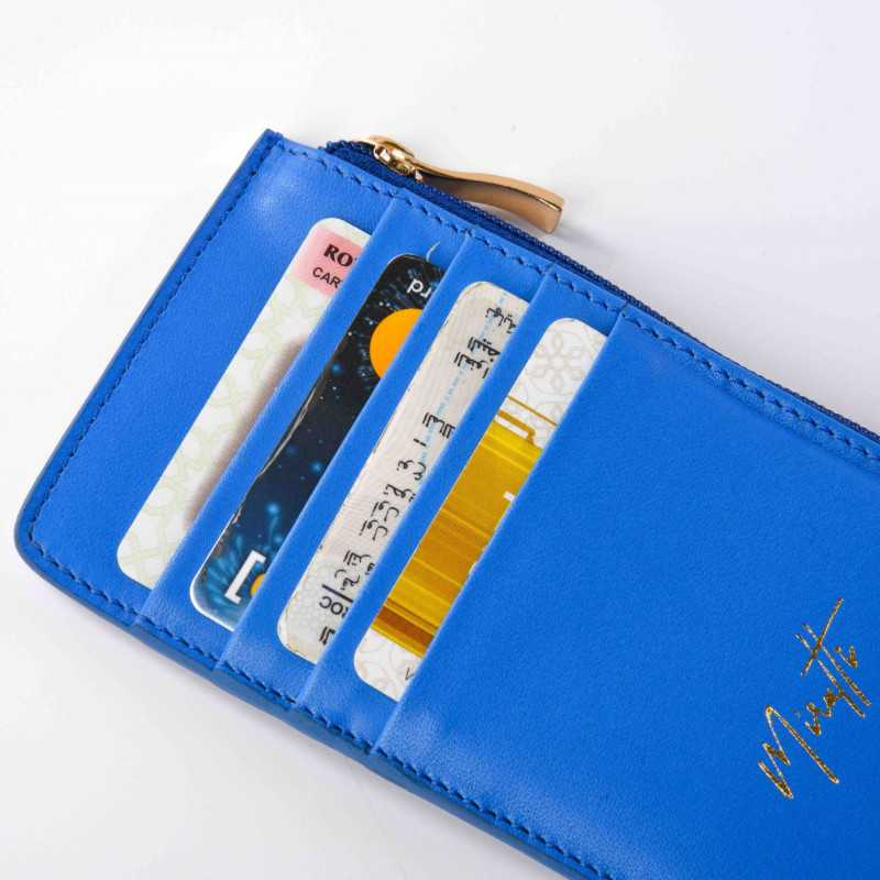 Portefeuille zippé bleu