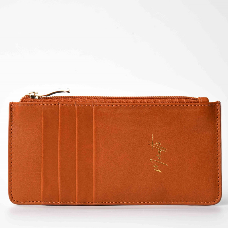 Portefeuille zippé camel
