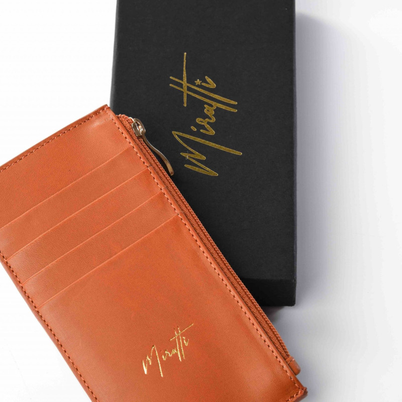 Portefeuille zippé camel