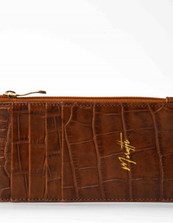 Portefeuille zippé croco chocolat