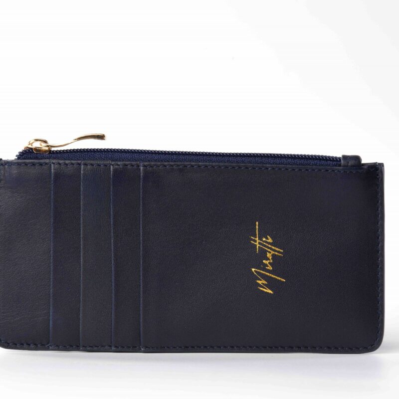 Portefeuille zippé bleu marine