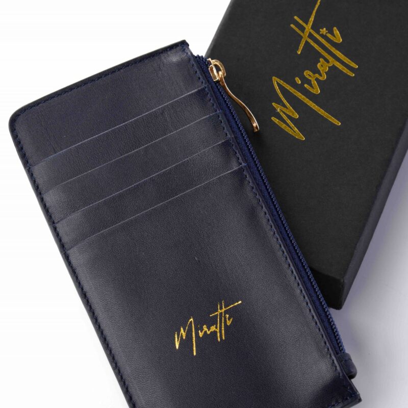 Portefeuille zippé bleu marine