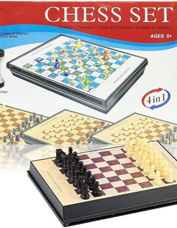 Coffret 4 en 1 : Échecs, Dames, Serpents et Échelles