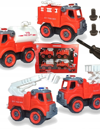 Pack de 4 Camions de Pompiers à Monter - DIY pour Petits Sauveteurs