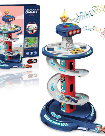 Garage de voitures pour enfants – Circuit de course avec sons, lumières, 3 voitures et tapis de jeu