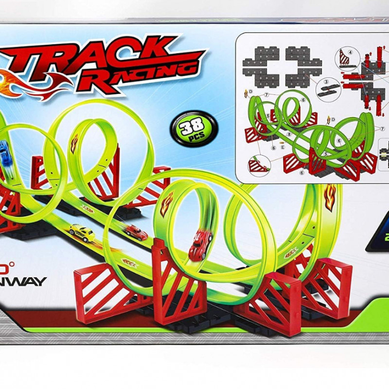 Circuit Super Track Racing 360° – 38 pièces de course pour enfants, 700 cm de piste