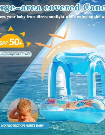 Bouée Bébé Gonflable avec Pare-Soleil – Thème Marin (bleu)